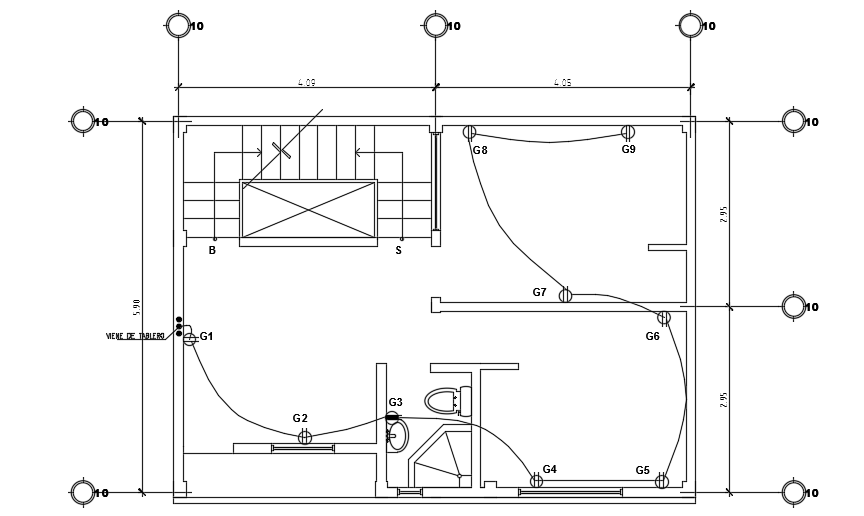 The switch point location of the 9x6m first floor house plan cad model ...