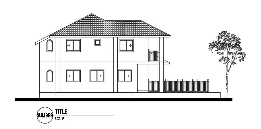 The west side elevation view of the 15x13m house building AutoCAD ...