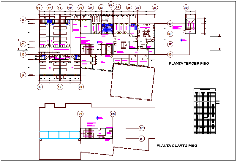 Third and floor plan view of hospital with door and window schedule dwg ...