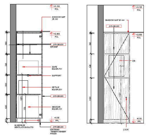 This cad drawing file about section detail of the wardrobe with side ...