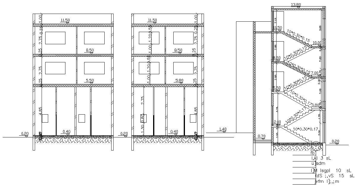 three-sections-of-small-building-design-with-dimension-cadbull