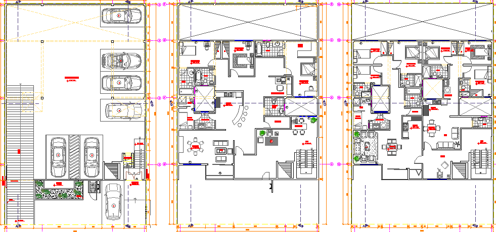 Three Flooring Bungalow Floor Plan Details Dwg File Cadbull