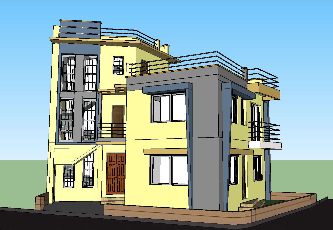 Three story modern bungalow 3d model cad drawing details