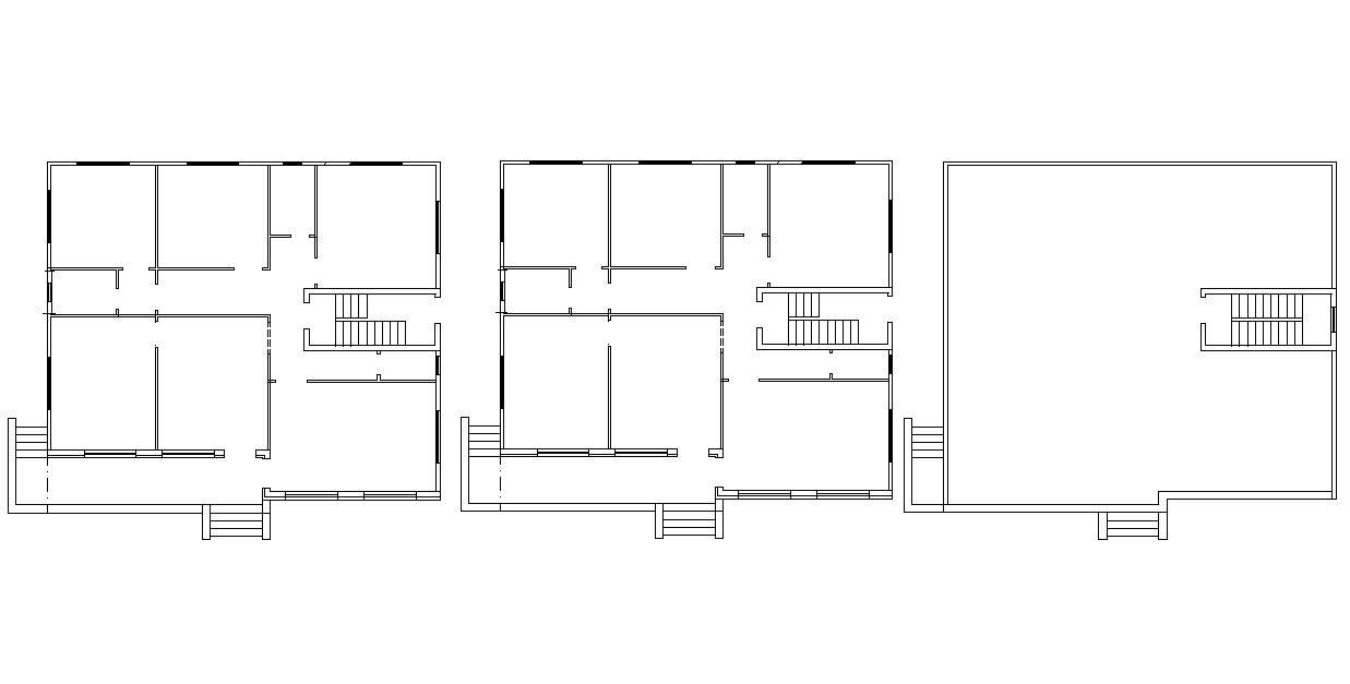 Three Floor Plans of Huge Bungalow Layout DWG Drawing ...