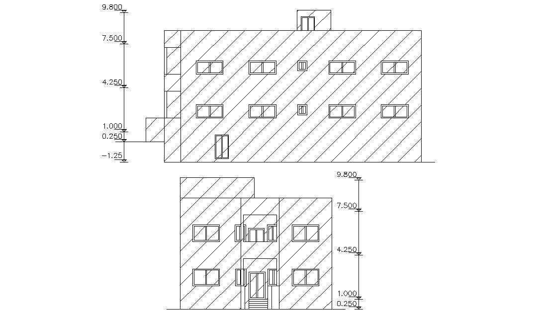 Three Story Elevations Of Residential Building Design Dwg File - Cadbull