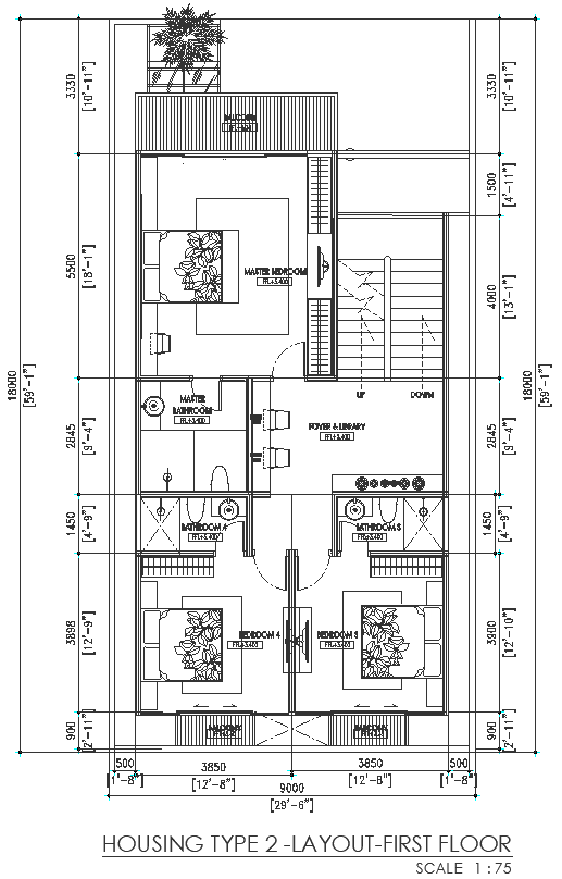 Three bedroom design on first floor of house DWG AutoCAD drawing - Cadbull