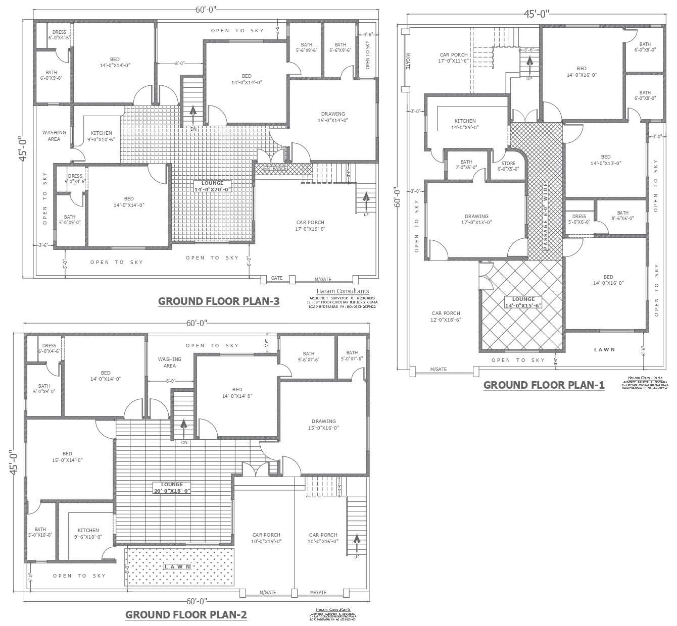 Three options for house plan design with detail in autocad dwg drawing ...