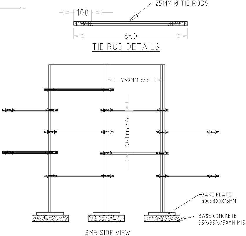 Tie rod detailing cross section of tunnel Cadbull