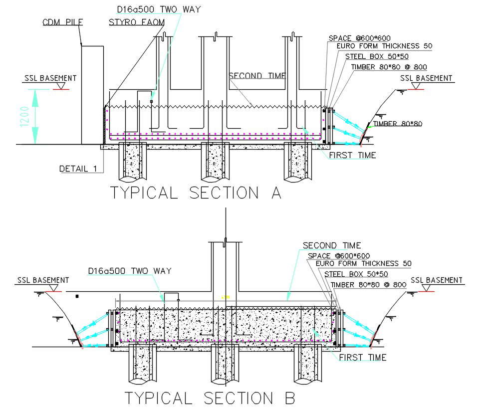 Timber Concrete Section Plan DWG File - Cadbull