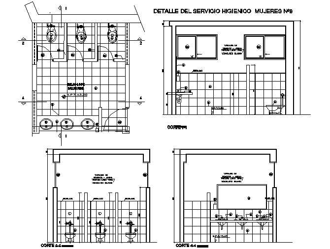 Toilet plan and section detail dwg file - Cadbull