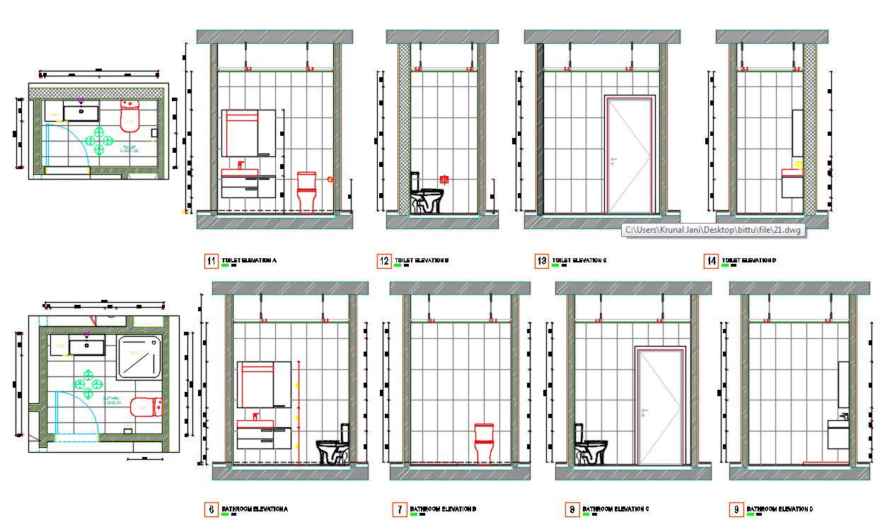 Toilet Plan And Sectional Elevation Design DWG File - Cadbull