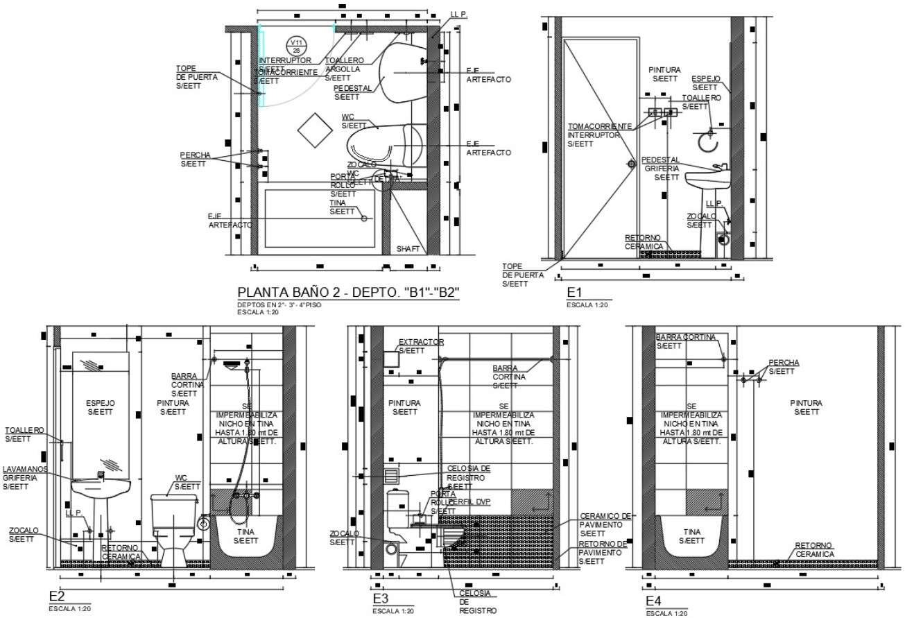 Toilet Plan With Sanitary Ware AutoCAD Drawing - Cadbull