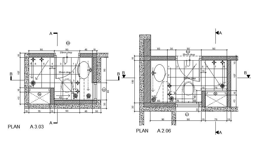 Toilet floor plan detail drawing presented in this AutoCAD drawing file ...