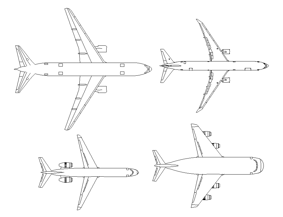 Top Views Of The Airplanes Are Given In This Autocad Model.download Now 