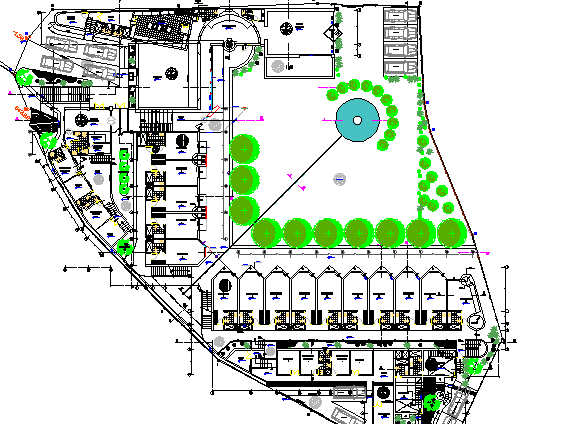 Tourist hotel site plan and landscaping details dwg file - Cadbull