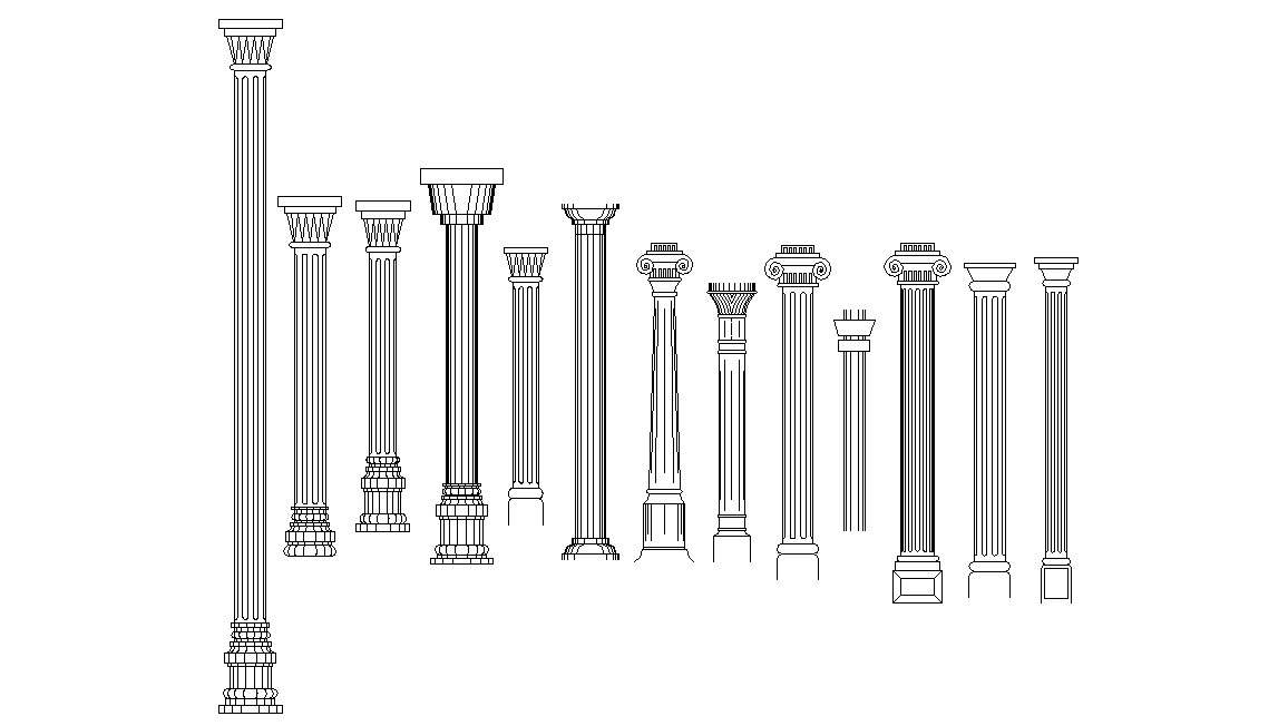 Traditional Style Circular Column Elevation Design Cadbull