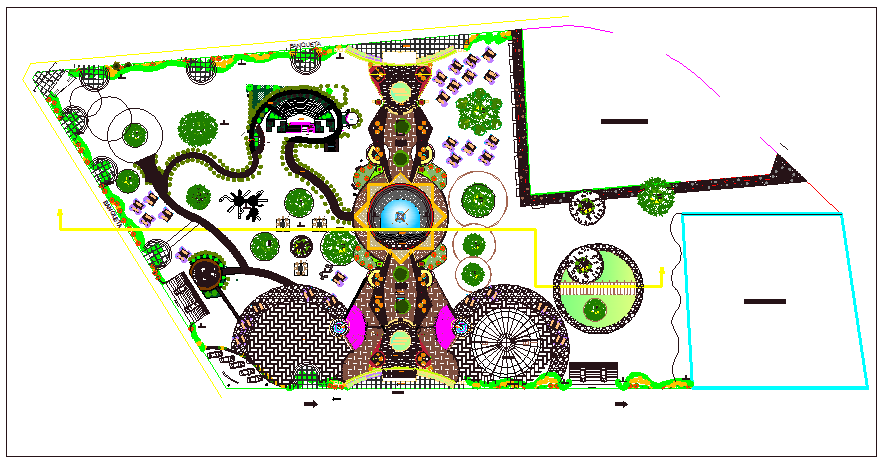 Traditional theme park landscaping details dwg file - Cadbull