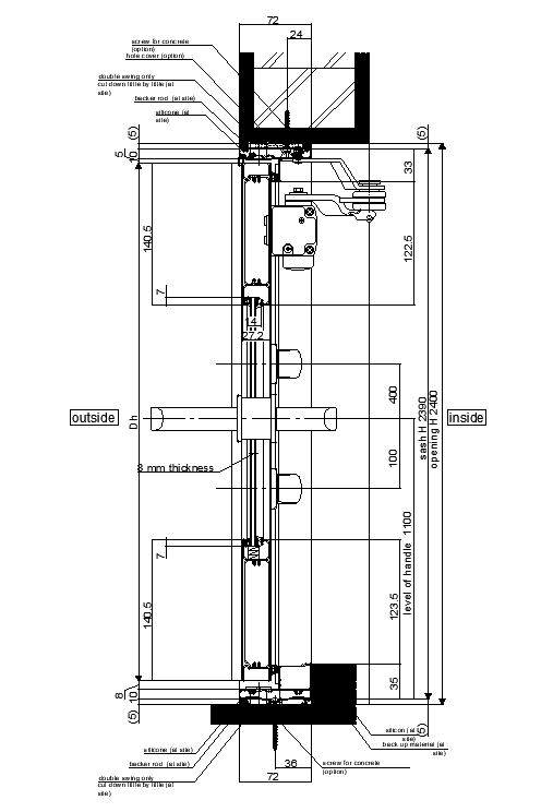 Transverse section view of 900x2400mm door is given in this AutoCAD ...