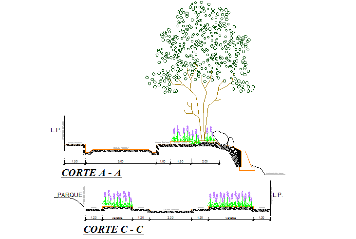 Tree section detail dwg file - Cadbull