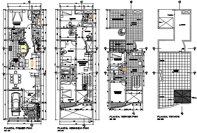 Triplex house plan detail dwg file - Cadbull