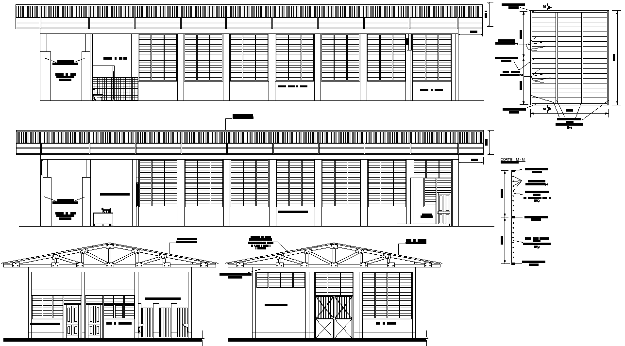 Truss Roof House Building Section Elevation CAD Drawing DWG File - Cadbull