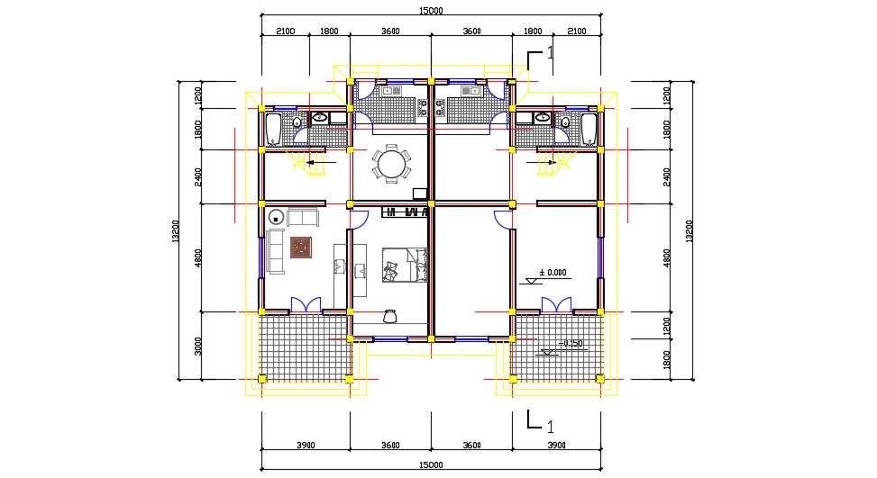 Twin House Design Plan AutoCAD Drawing Download - Cadbull