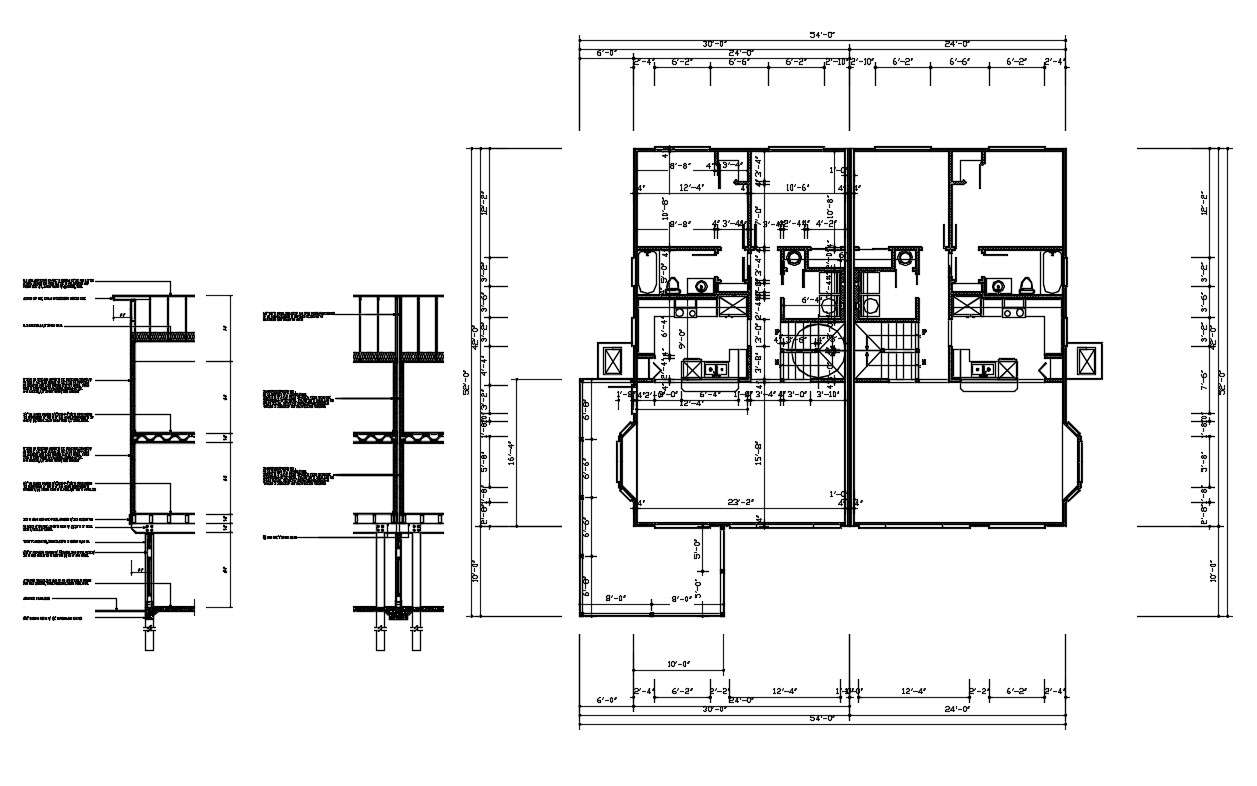 Twin House Layout Plan DWG File - Cadbull