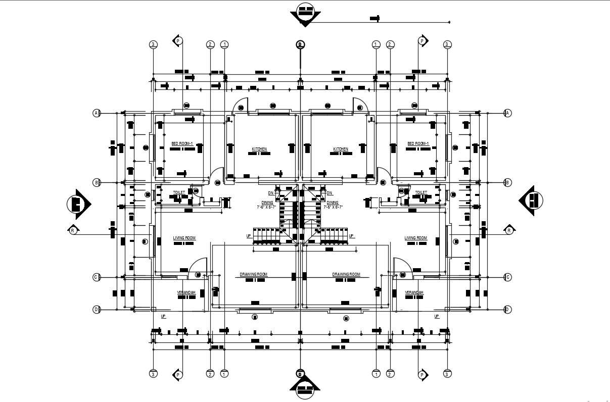 Twin House Plans AutoCAD File - Cadbull