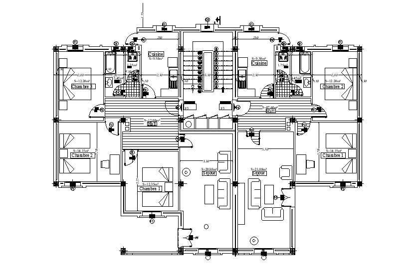 Twin house apartment plan has been given in this Autocad drawing file ...