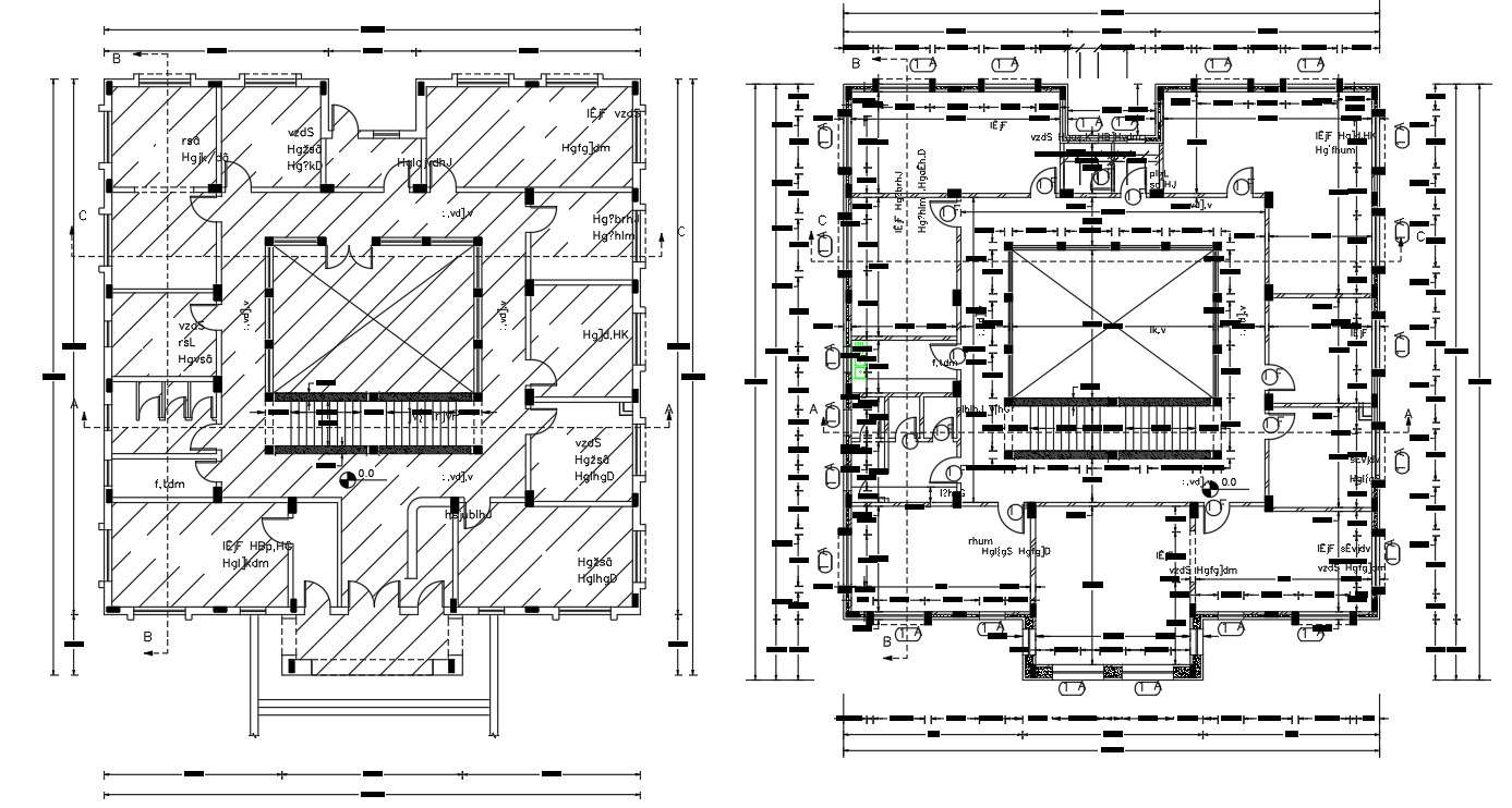 Two Floors Plan Of Hostel Architectural Building Design With Dimension ...