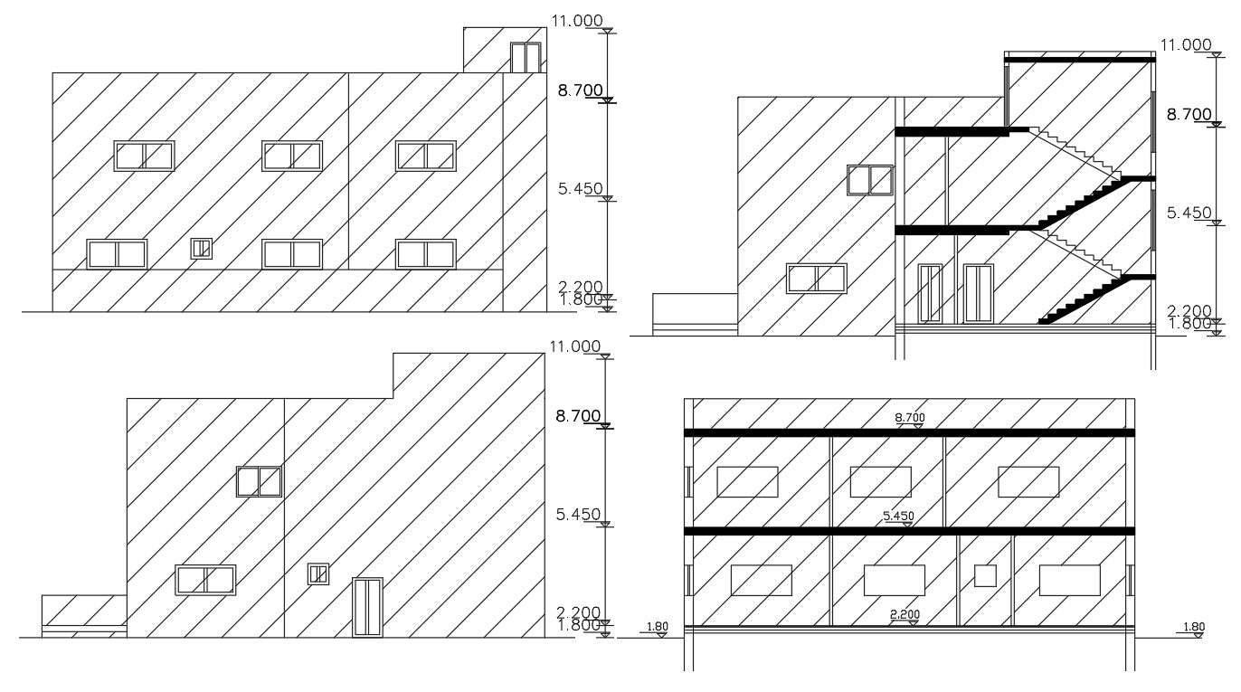 Two Story House Building Elevations And Sections Autocad Drawing Cadbull