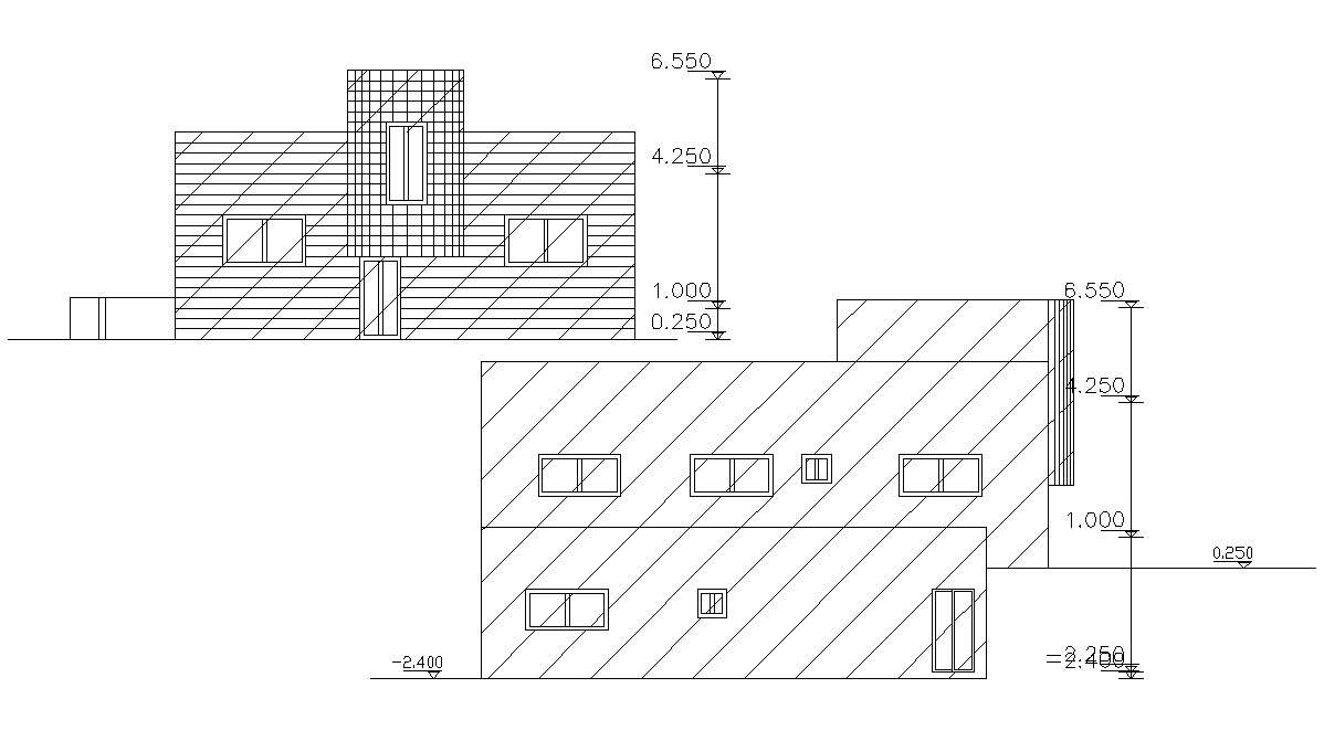 Two Story Residential Building Elevations Dwg File Cadbull