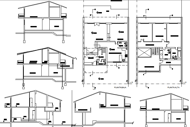 Two flooring single family house architecture project dwg file - Cadbull