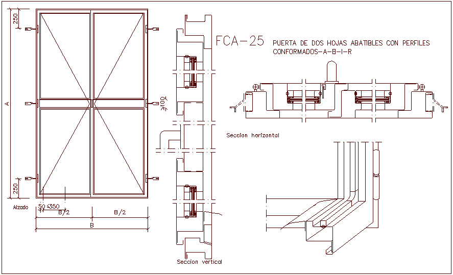 Two fordable sheet profile door with sectional view dwg file - Cadbull