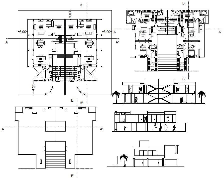 Two story SIngle house residence dwg file - Cadbull