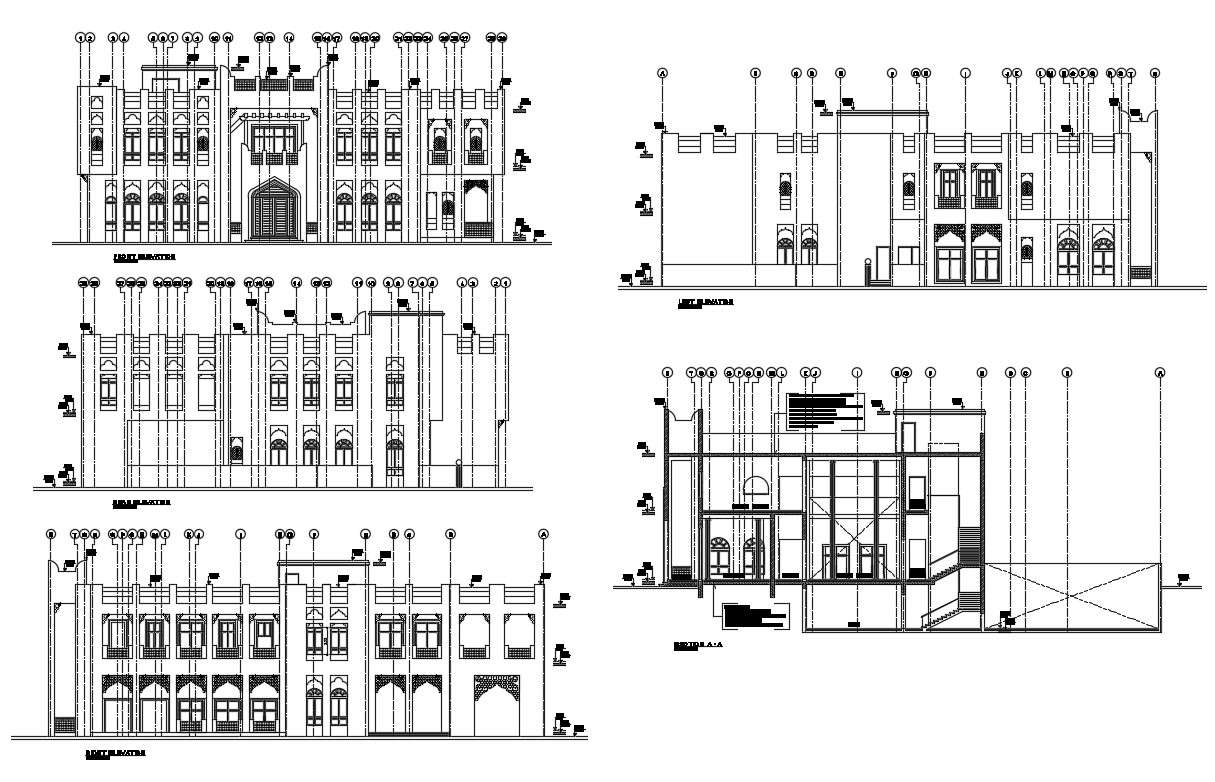 Two story house building elevation and section details dwg ...