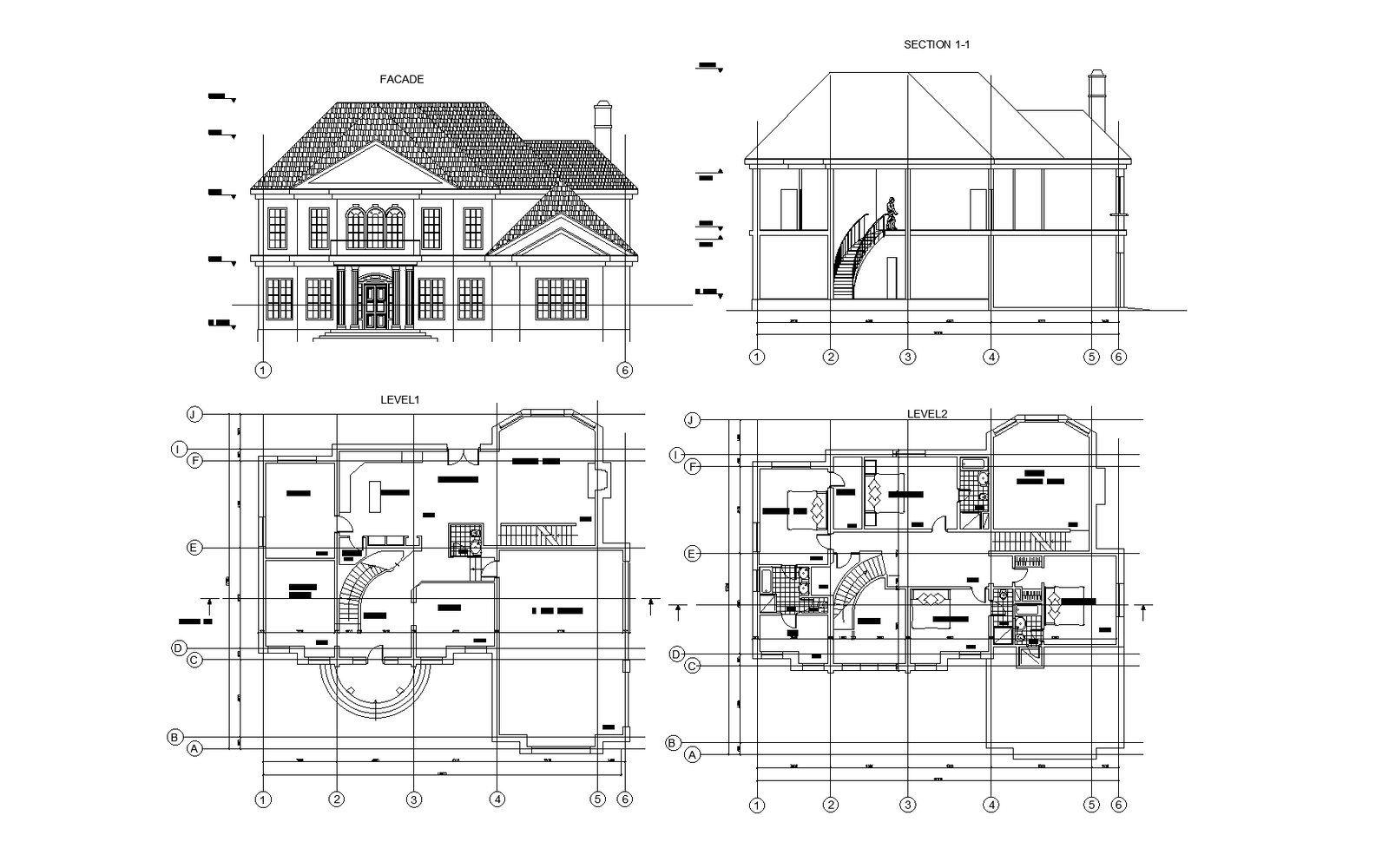 Two story house plans detail dwg file. - Cadbull