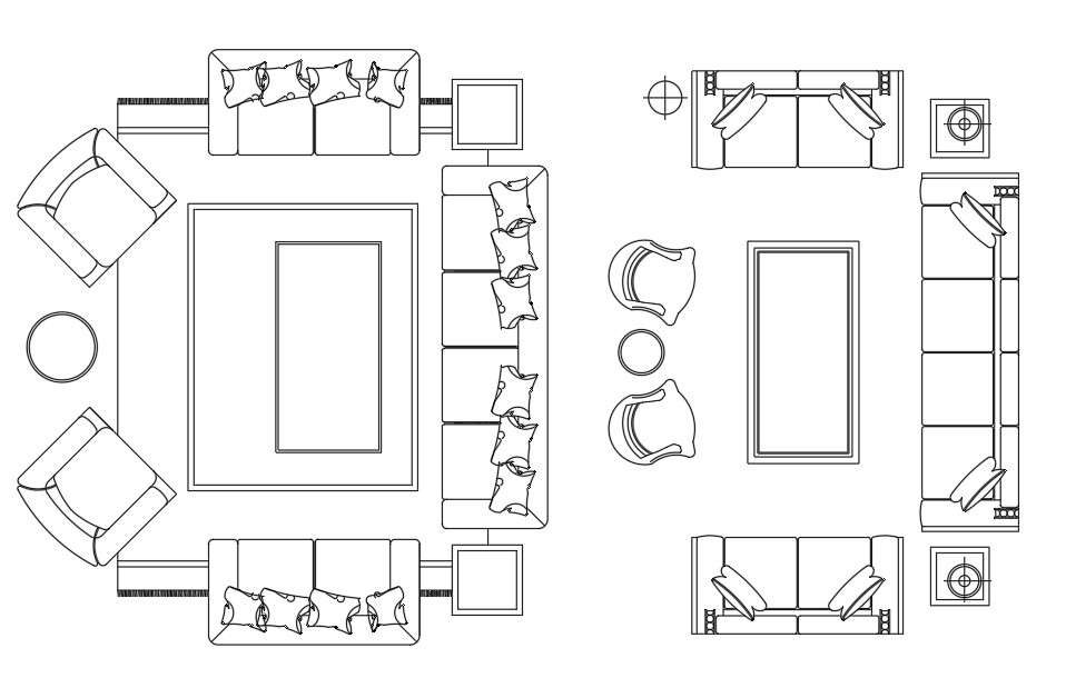 Two Different Option Of Living  Room  Furniture Drawing  DWG 