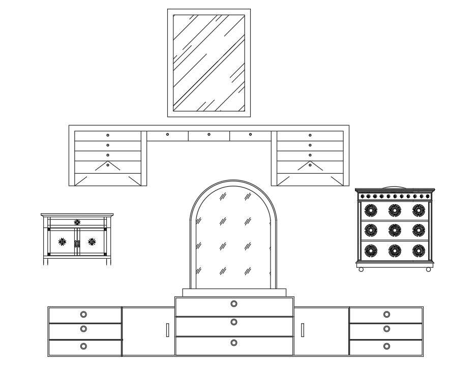 Two Different styles of dressing table design Autocad drawing blocks ...