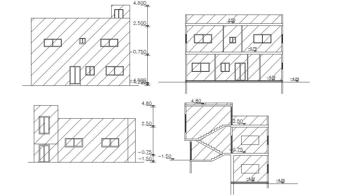 Two Elevations And Sections Of Home Design Autocad File - Cadbull