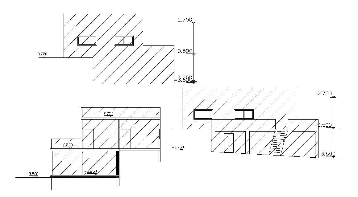 Two Levels House Elevation Design And Section Autocad File Cadbull