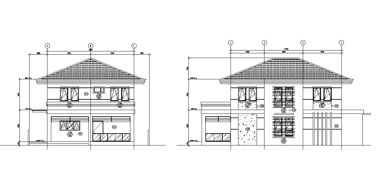Two Storey House Building Elevation Design DWG File - Cadbull