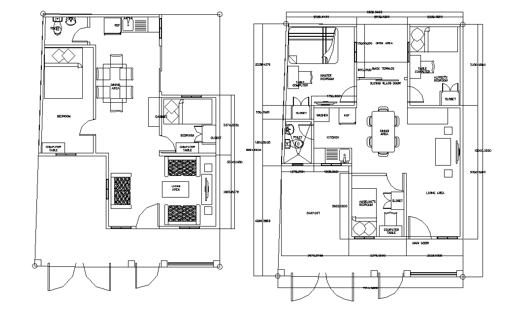 Two Storey House Layout Plan AutoCAD Drawing DWG File