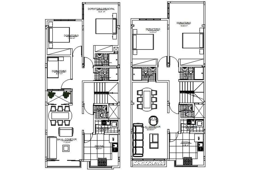 Two different ground floors design in AutoCAD 2D drawing, CAD file, dwg ...