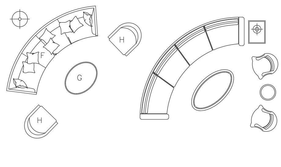 Two Different Types Of Curved Sofa 2d Autocad Furniture Drawing