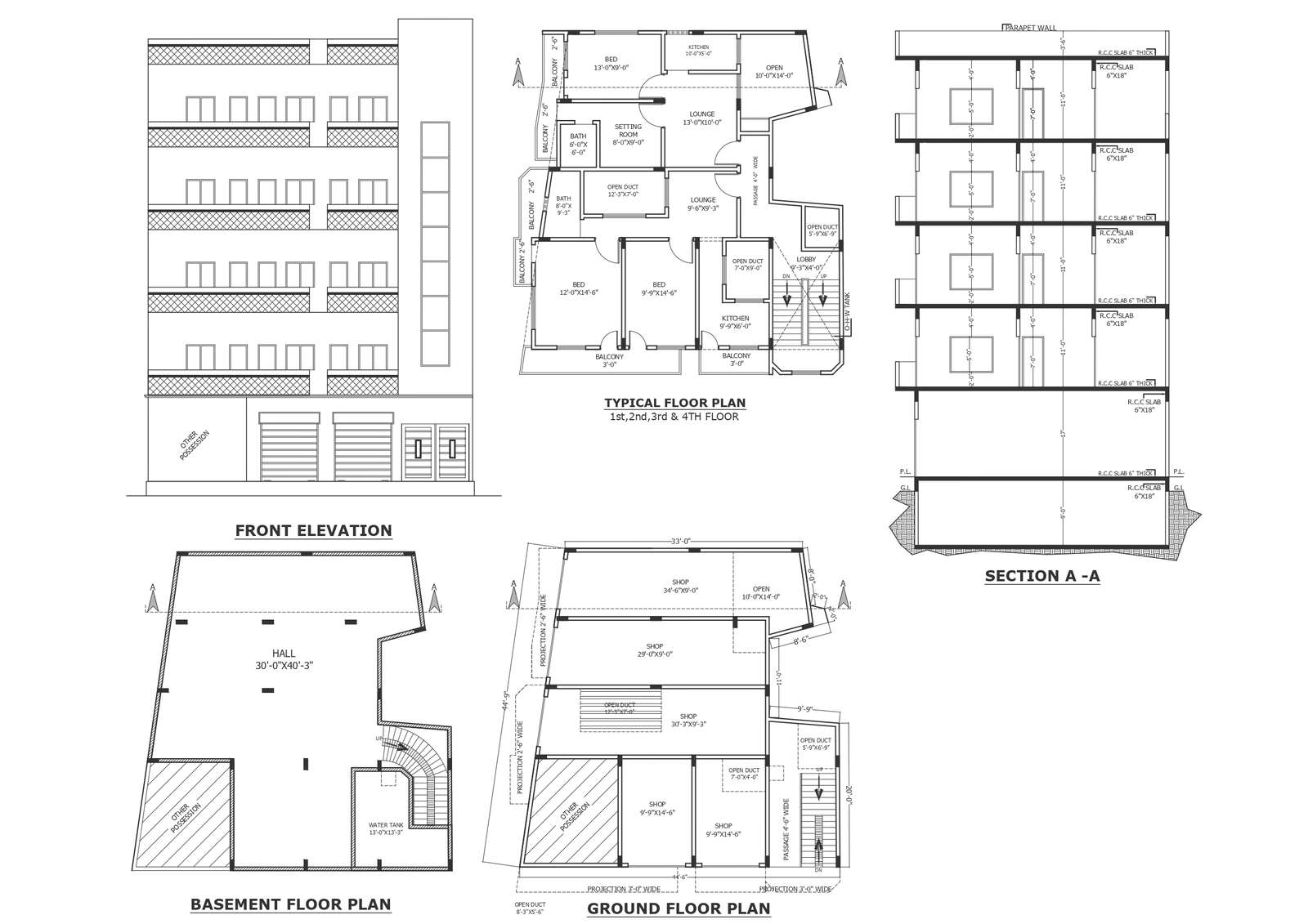 Two feet six inch balcony detail with elevation and section design ...