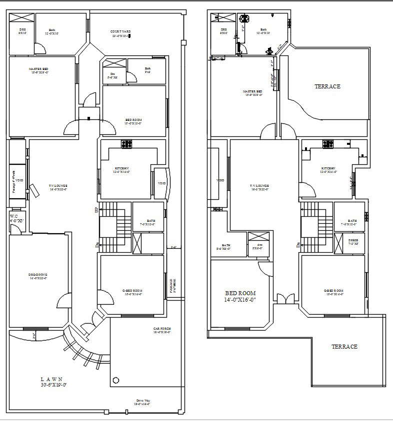 Two Story House Floor Layout Plan Design In Detail Autocad 2d Drawing Cad File Dwg File Cadbull