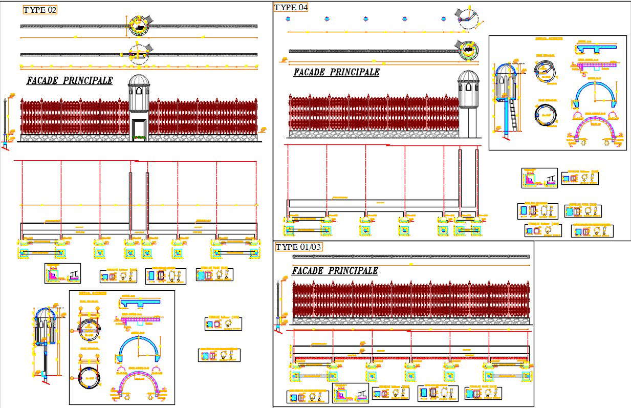 Type 2 And 4 Of The Boundary Wall Design And Gatehouse Design With Structural Details In Autocad 2914