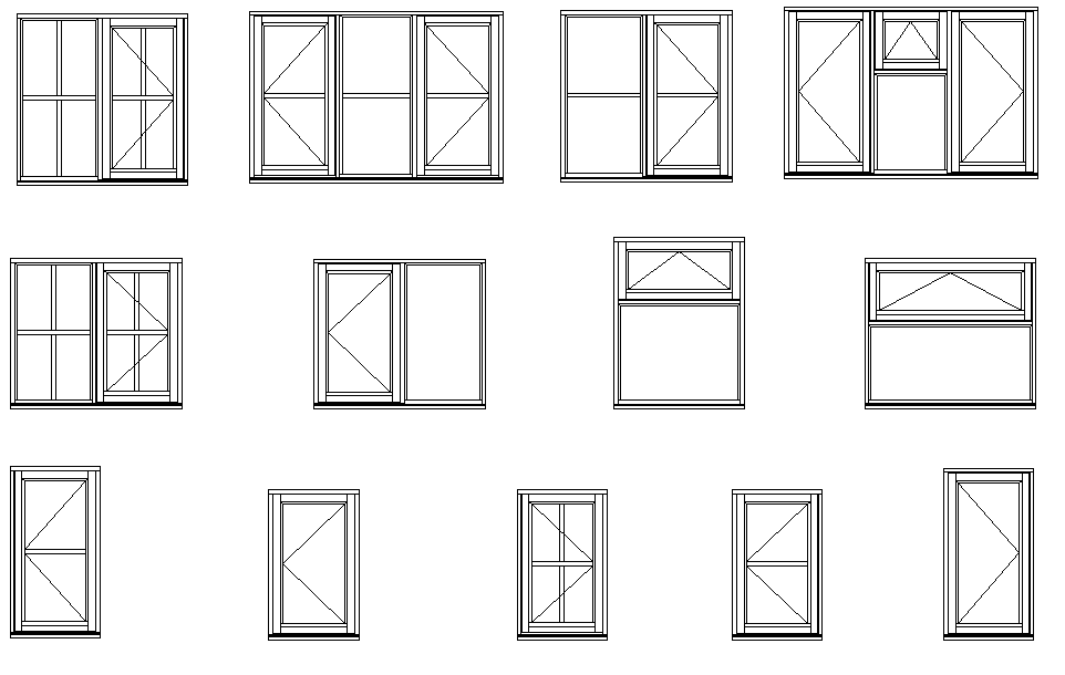 Types of window elevation dwg file - Cadbull