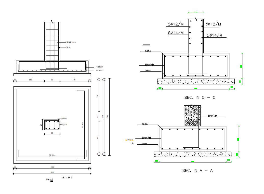 Typical Foundation Plan With Centre Line DWG File - Cadbull